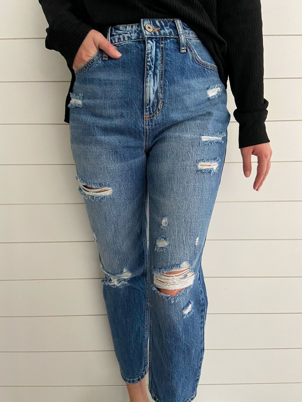 Mikaella Distressed Mom Jeans